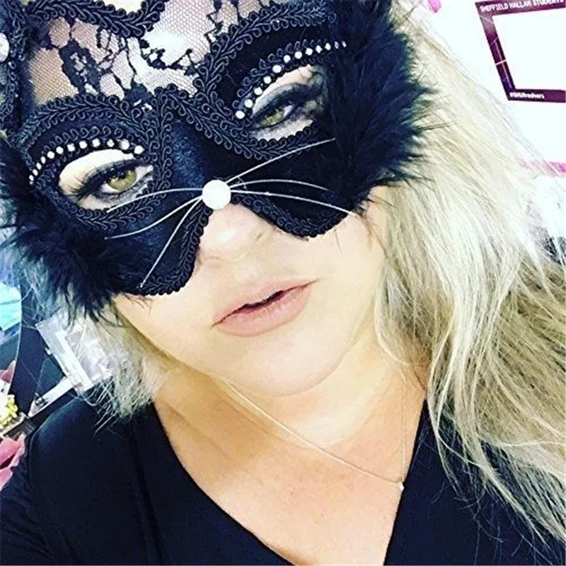 máscara/careta Black Lace Cat Masquerade Masked Ball Eye Mask 