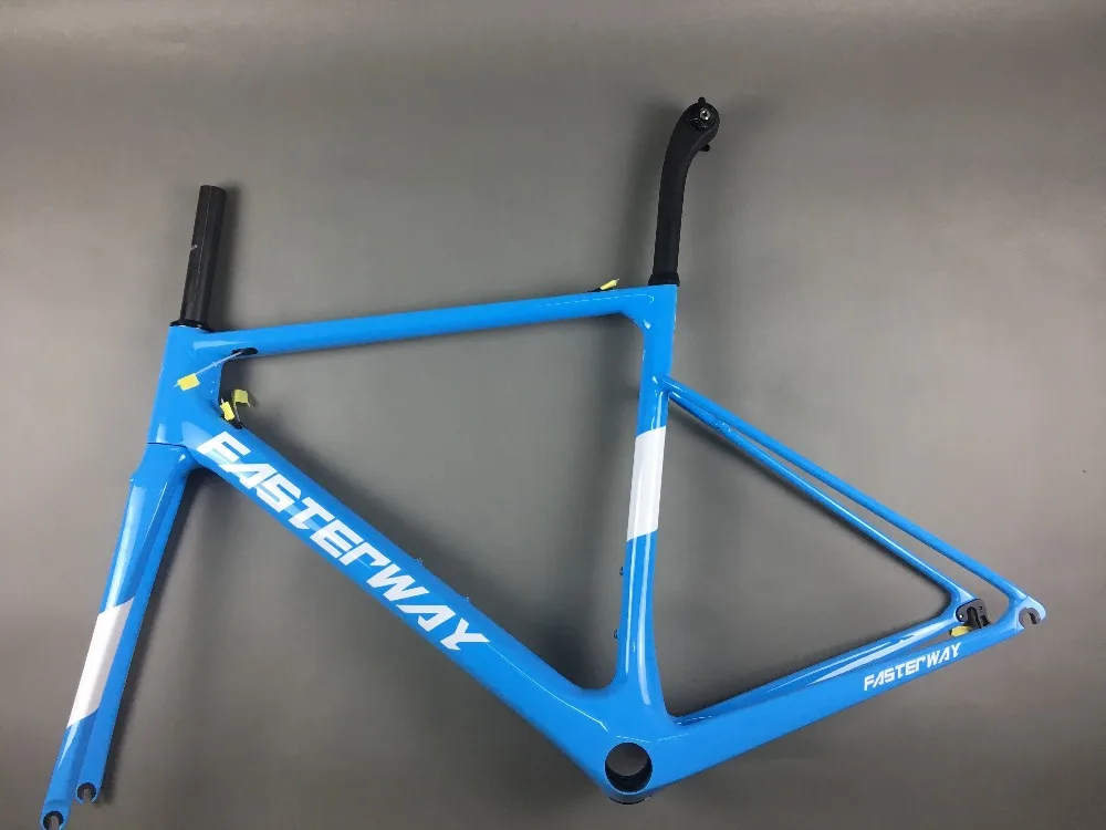 Discount light blue 2018 TAIWAN FASTERWAY classic carbon road frameset UD weaves carbon bike frame:Frameset+Seatpost+Fork+Clamp+Headset 75