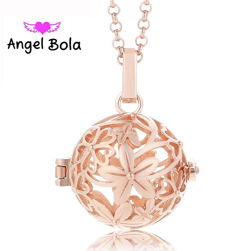

Pryme 10pcs/Wholesale 20.5mm Hot Sell Flower Pattern Cage Kolye Interchangeable Mexican Angel Ball Sound Pendant Jewelry L078