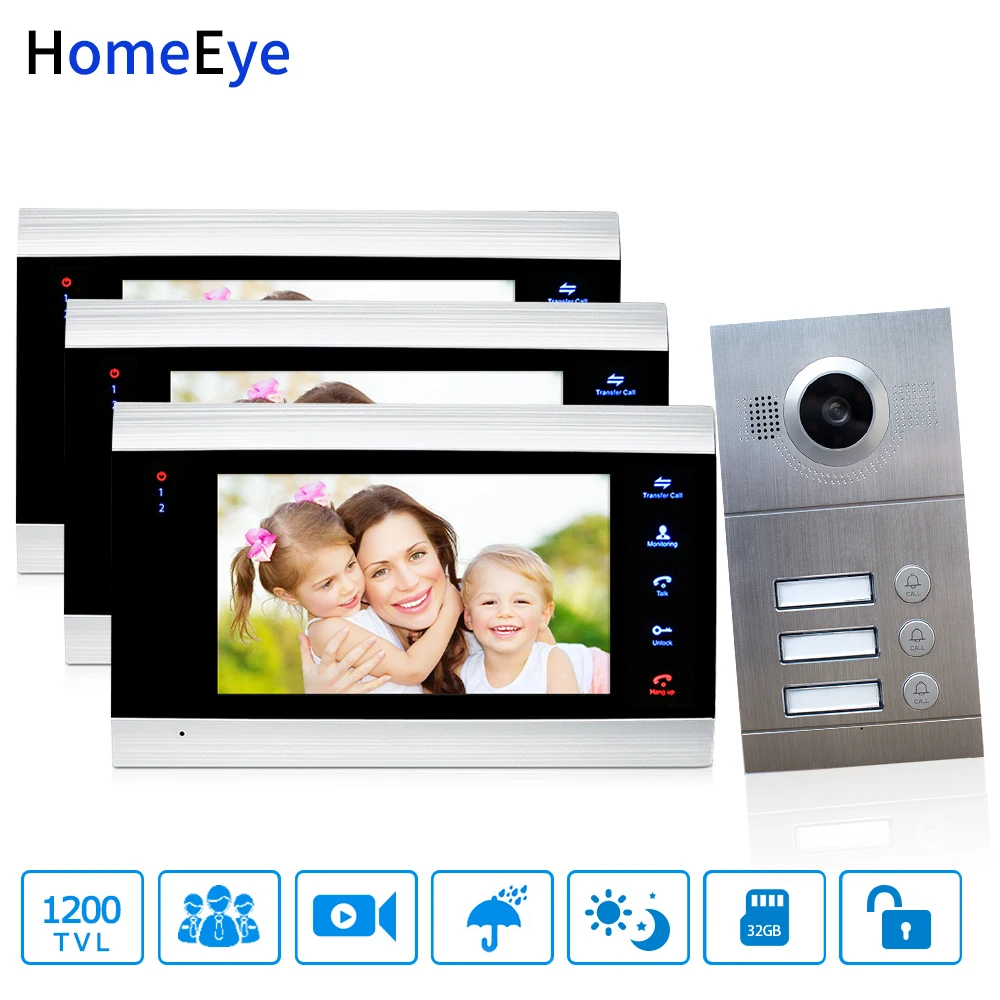 Wholesale 7 inch Video Door Phone Video Intercom Multi-Apartments Home Access Control System for 3 Separate Family 1200TVL CMOS Wholesale 7 inch Video Door Phone Video Intercom Multi-Apartments Home Access Control System for 3 Separate Family 1200TVL CMOS