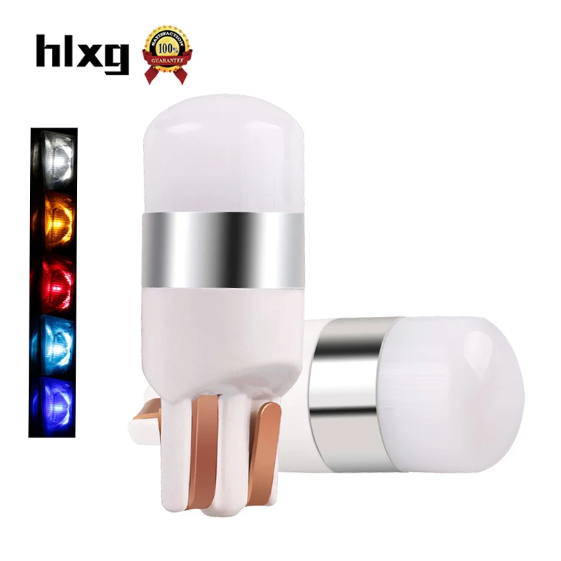 

HLXG 10PCS 12V W5W T10 LED Bulb Car Interior Light Reading Parking Side License Plate Lamp Wedge Dome Turn Signal Light Colorful