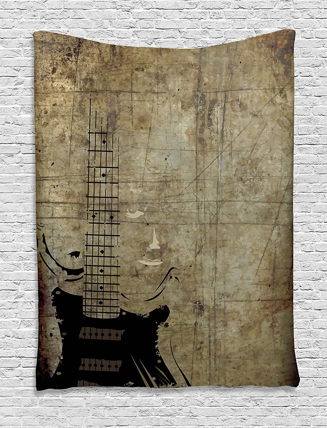 

Guitar Tapestry Faded Instrument Pattern with Vintage Inspired Background with Stained Design Wall Hanging for Bedroom