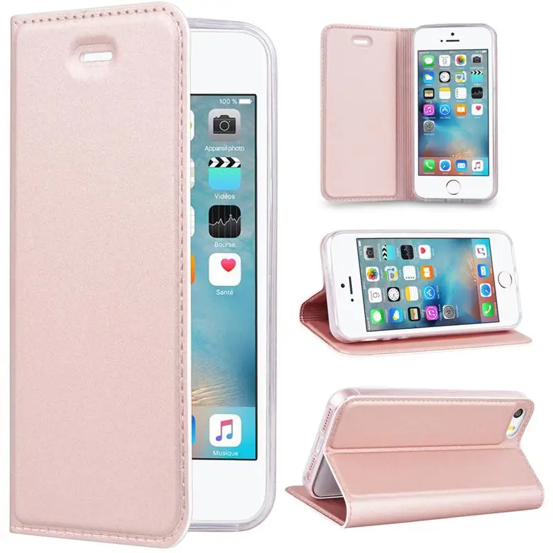 

Leather Cover for iPhone SE 5S 5 Protective Leather Case Premium PU Leather Flip Case Cover With Magnetic Stand Function Case
