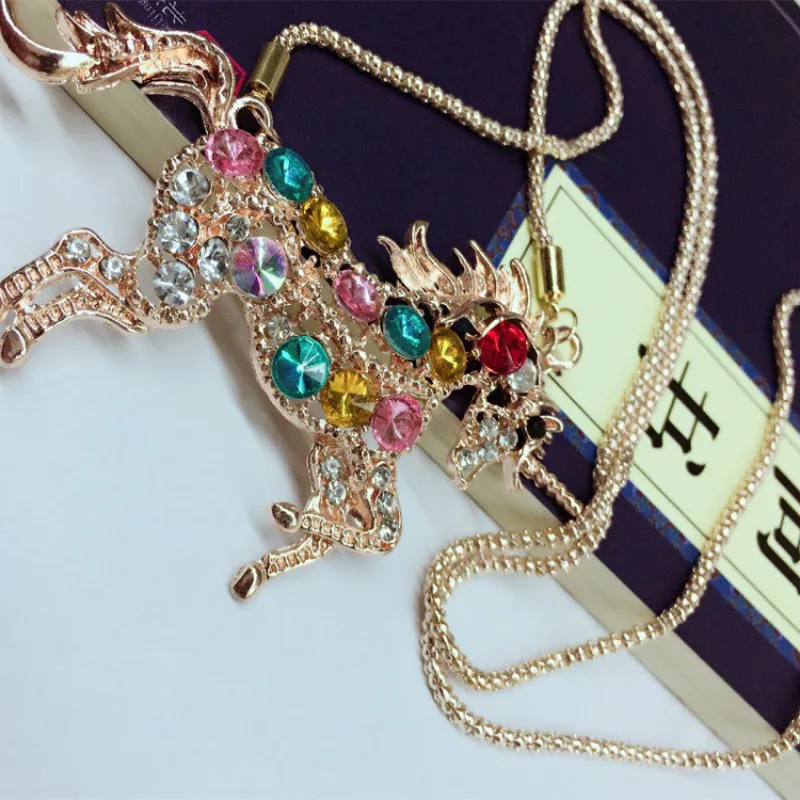 

Tassina Girls Colar Unicorn Horse Neckless Crystal Golden Color Summer Long Necklaces Female Drop Shopping Fashion Jewelry