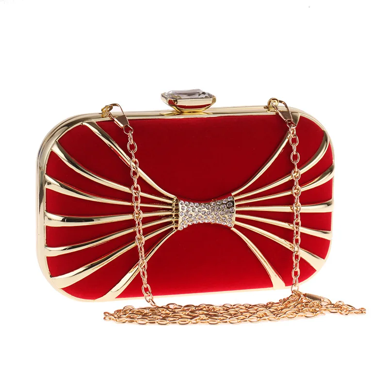 2018 New Red Black Women Fahion Evening Bag Luxury Gold Metal Bling