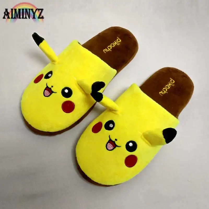 

Pokemon Pikachu Slippers Brand Women Home Funny Fuffy Shoes Men Short Plush Ladies Cute Soft Room Warm Cartoon Couples Fur Floor