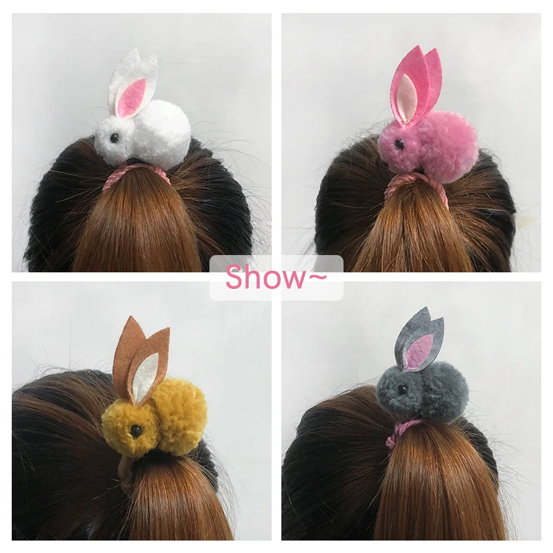 Cute Animal Hair Ball Rabbit Hair Ring Girls Rubber Band Elastic Hair