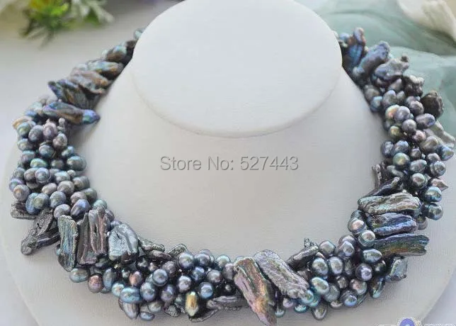 

Wholesale >5row 18" black biwa / rice freshwater cultured pearl necklace