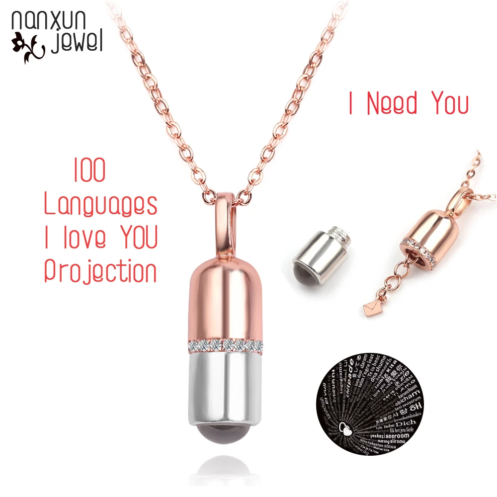 

Hot Openable Capsule Necklace I Love You Projection Pendant Pill Love antidote Necklaces Charm Jewelery Gifts For Women Girls