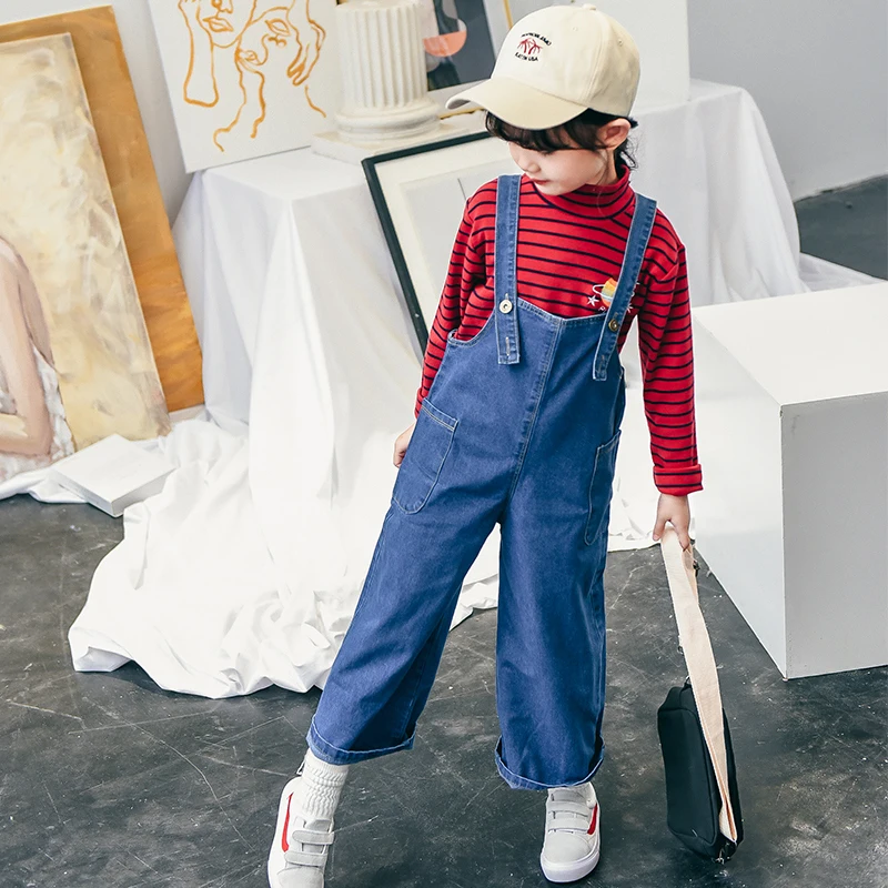 

Girl's Back Trousers 2018 Autumn New Small and Medium-sized Children's Broad-legged Trousers Baby Denim Trousers
