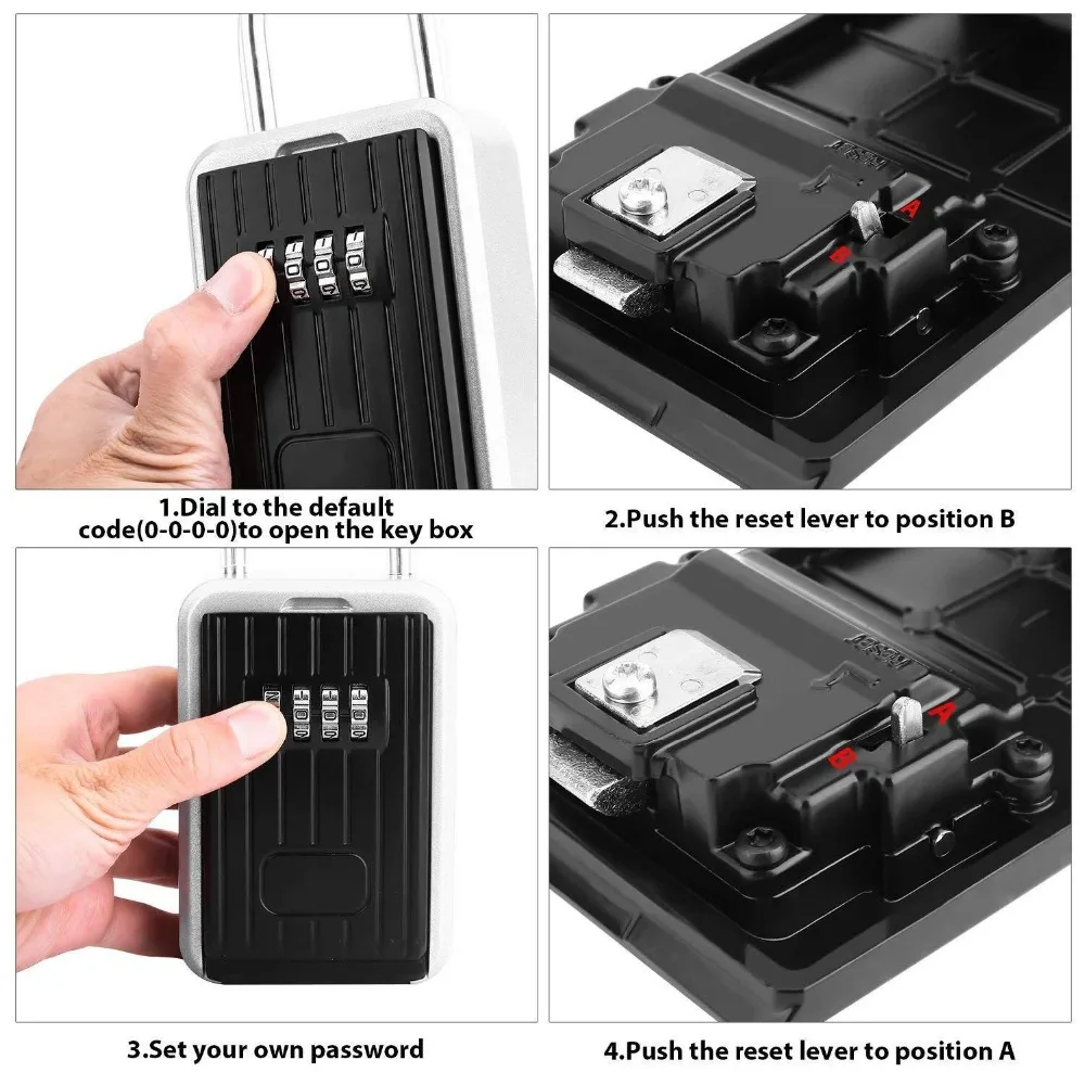 Key Safe Box Outdoor Key Storage Box Padlock Aluminum alloy Password Combination Security Keys Hold Safes Home Factory Office  (6)