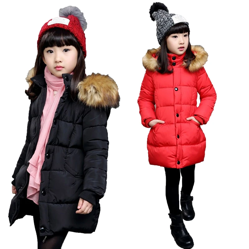 

2017 Winter Girls Jackets For Girls Down Coats Kids Children Outerwear Coat Teenagers Jacket Girls child long cotton coat