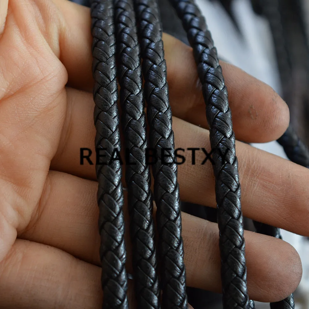 

REAL BESTXY 5m/lot 5mm black knit leather cords for bracelets making leather bracelets cords leather strap for bracelets making