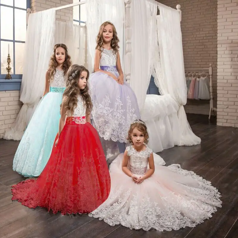 

Girls Evening Party Dress 2019 Summer Kids Dresses For Girls Elegant Princess Costume Flower Girls Dress Children Wedding Dress