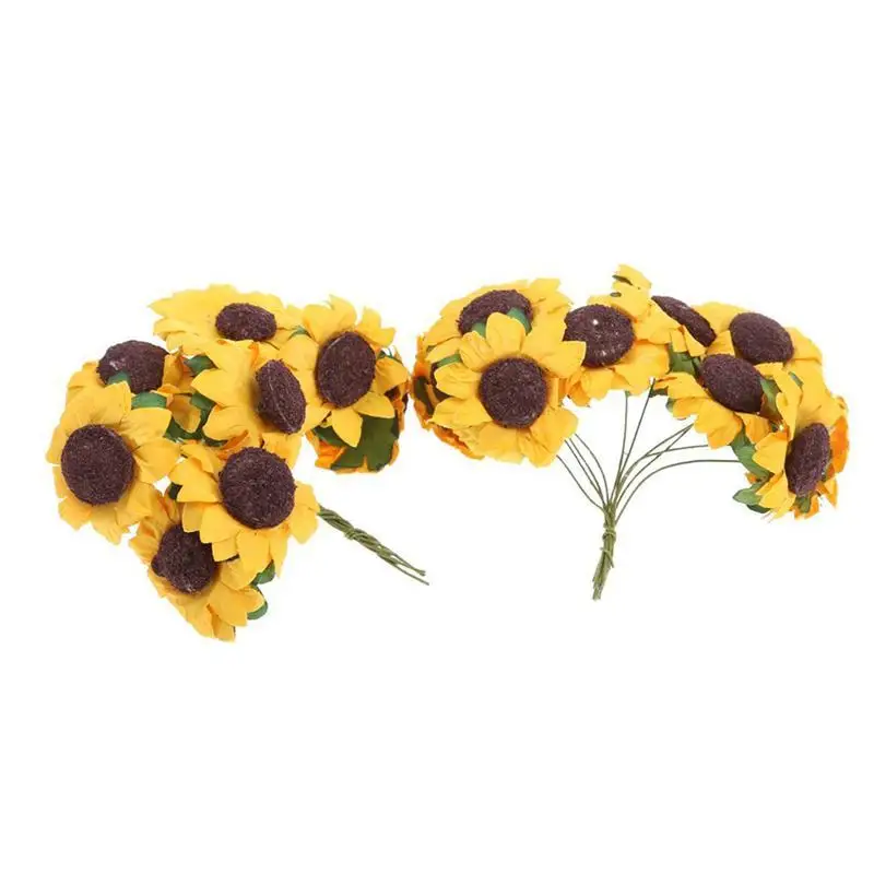 100pcs Chic Mini Artificial Paper Sunflower Wedding Card Decor Craft DIY(Yellow