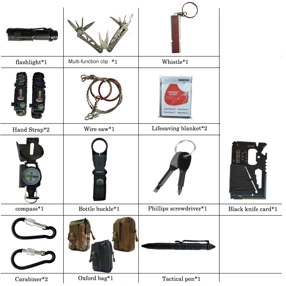 Günstig 16 in 1 Outdoor survival kit Set Camping Reise Liefert Taktische Multifunktions Erste hilfe SOS EDC Notfall für Wildnis werkzeuge