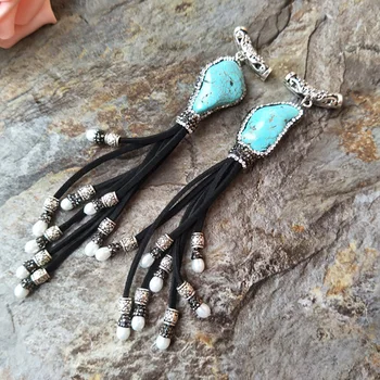 

5Pcs Natural pearl Stone Pendant Charms,Crystal Rhinestone Paved Leather Tassel Pendant Jewelry Finding necklace making PD629