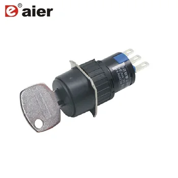 

50PCS A16-22ZK2 ON-ON black 2 position 250V 2 taps push button switch with key