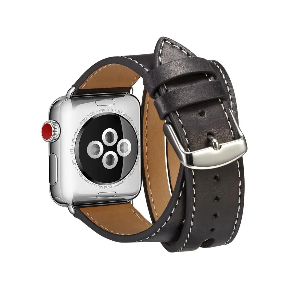 Длинный кожаный ремешок для Apple Watch Series5 4 3 2 38 мм 42 мм 44 мм 40 мм двойной тур Браслет Кожаный ремешок для Iwatch Smart Watch