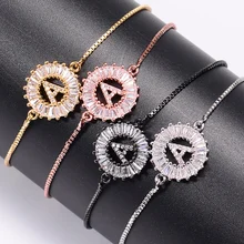 Кубический цирконий 26 букв алфавита Браслеты с подвесками геометрические медные A-Q браслеты с цепочкой для женщин и мужчин ювелирные изделия