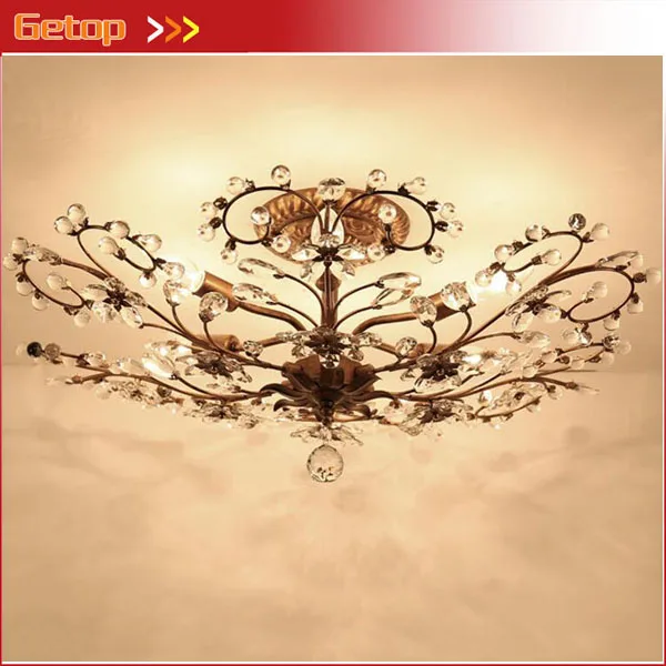 

American Crystal Ceiling Light Luxury Retro Iron Ceiling Lights For Bedroom Living Room Study Dining Room Fashion E14 LED bulb