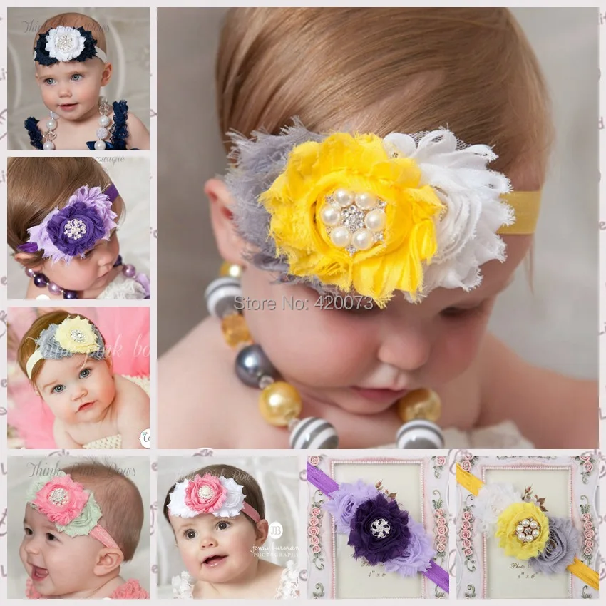 

Free Shipping 10 Pcs/lot Chiffon Flower Headband With Elastic,Handmade Bead Headband With Flower,Shabby Flower Headband