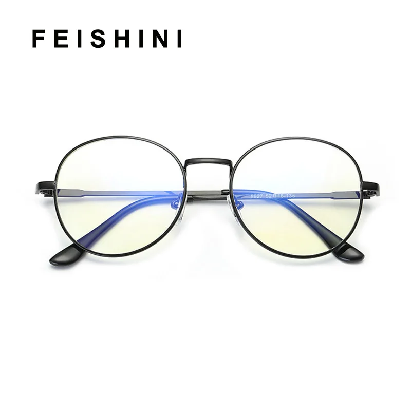 Computer Round Frame Print Glasses Women Rays Radiation Gamin Eyewear Frames Metal Unisex Anti Blue Light Glasses Men Optical
