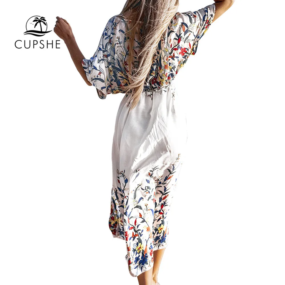 Billig CUPSHE Wildflower Midi Bikini Cover Up Sexy Lace Up Frauen Lange Kleid Capes 2020 Sommer Strand Badeanzug Bademode