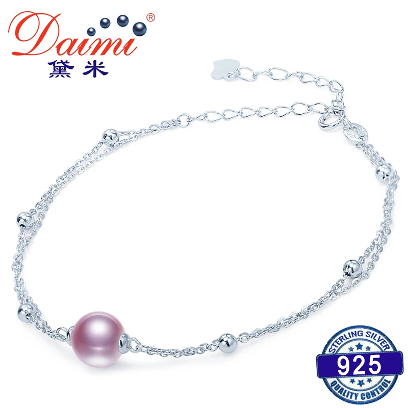 

DAIMI 8-9MM Round Freshwater Pearl Bracelet, 925 Sterling Silver Jewelry, Natural pearl Bracelet