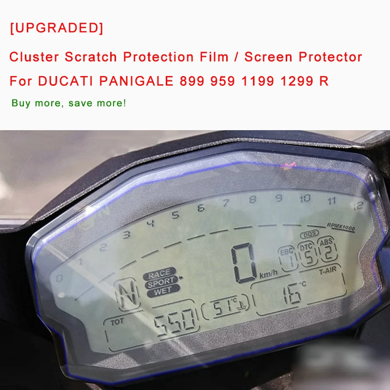 [UPGRADED] For DUCATI PANIGALE 899 959 1199 1299 R Cluster Scratch Protection Film Screen Protector Blue Light Explosion-proof (4)