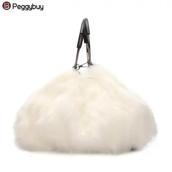 

Sweet Girls Soft Black White Handbags Faux Fur women Tote Bags Large Capacity Evening Party Clutch Bag Travel Shoulder Handbag