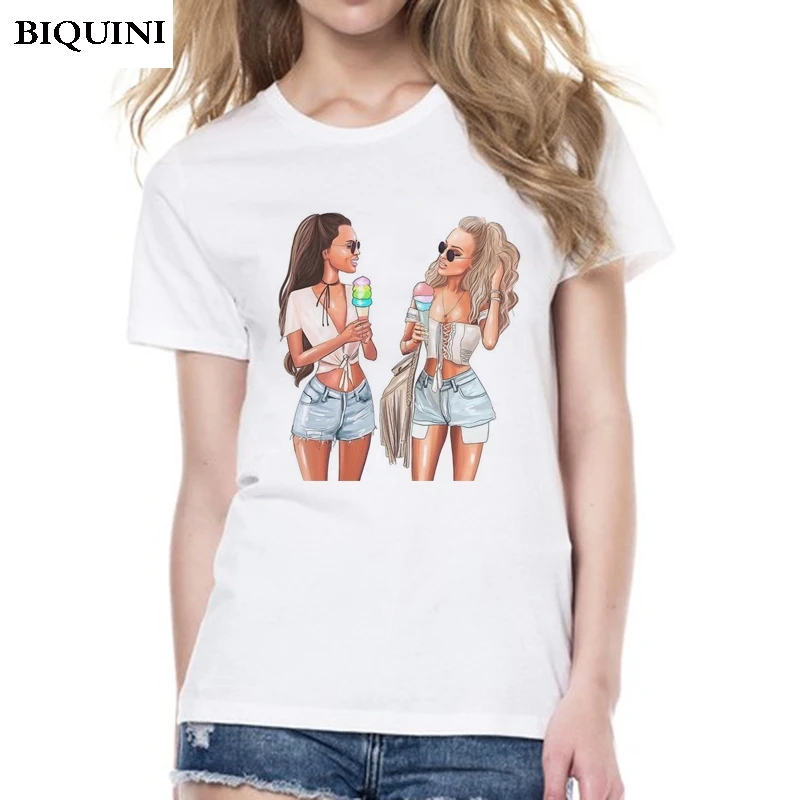 

My Best Friend BFF T-shirts for Women Shopping Girl Harajuku Kawaii Tumblr T Shirt Woman Clothing 2019 Vogue Tops Female T-shirt
