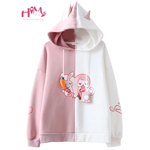 Kawaii Bunny Ear Pink & White Sweater 2