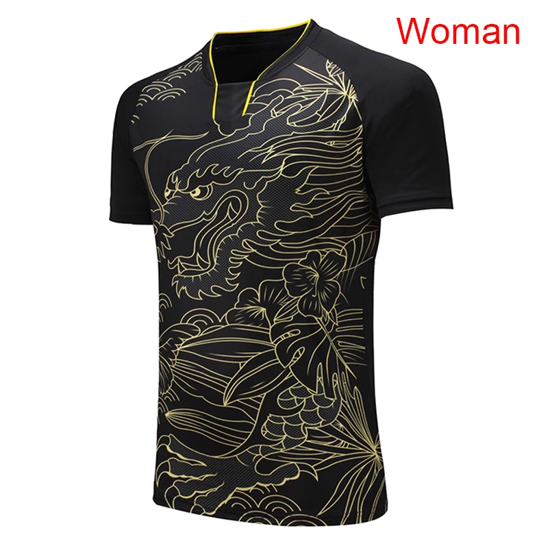 Печать Китай Дракон команда рубашка для настольного тенниса мужчин/женщин, быстросохнущая Настольный теннис спортивные рубашки, pingpong спортивная рубашка - Цвет: Woman 1 shirt