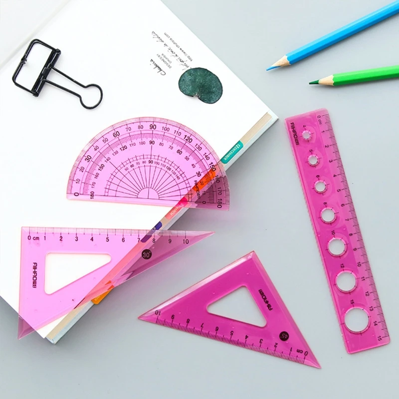 

4 Pcs/Set Straight Ruler Protractor Ruler Stationery Set School Office Supplies