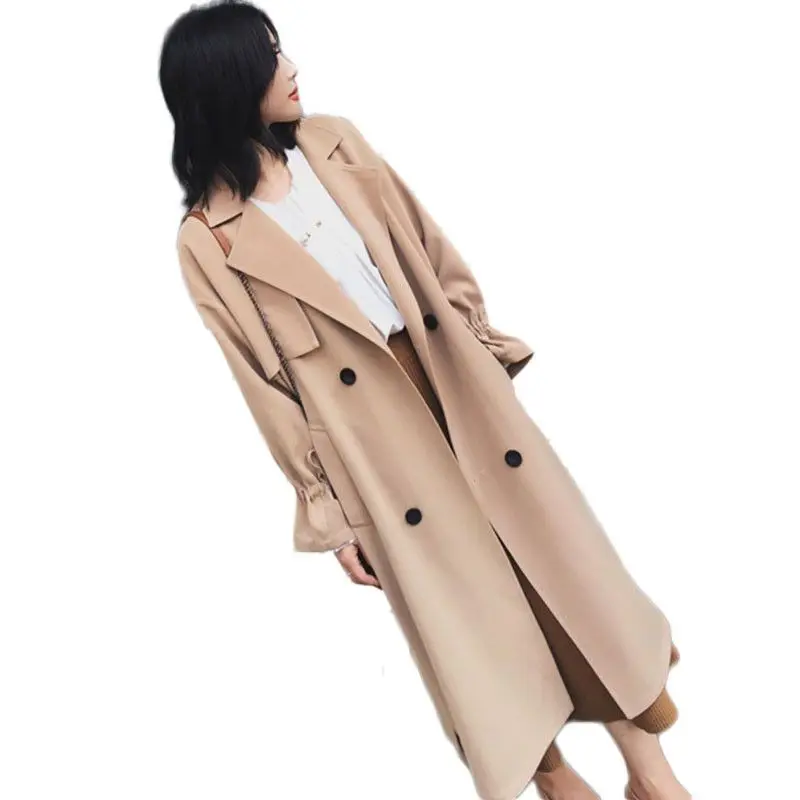 

2019 New Arrival Spring Autumn Korean Women Double-Breasted Casual Loose Trench Coat Ladies Long Elegant Overcoat Outerwear M189