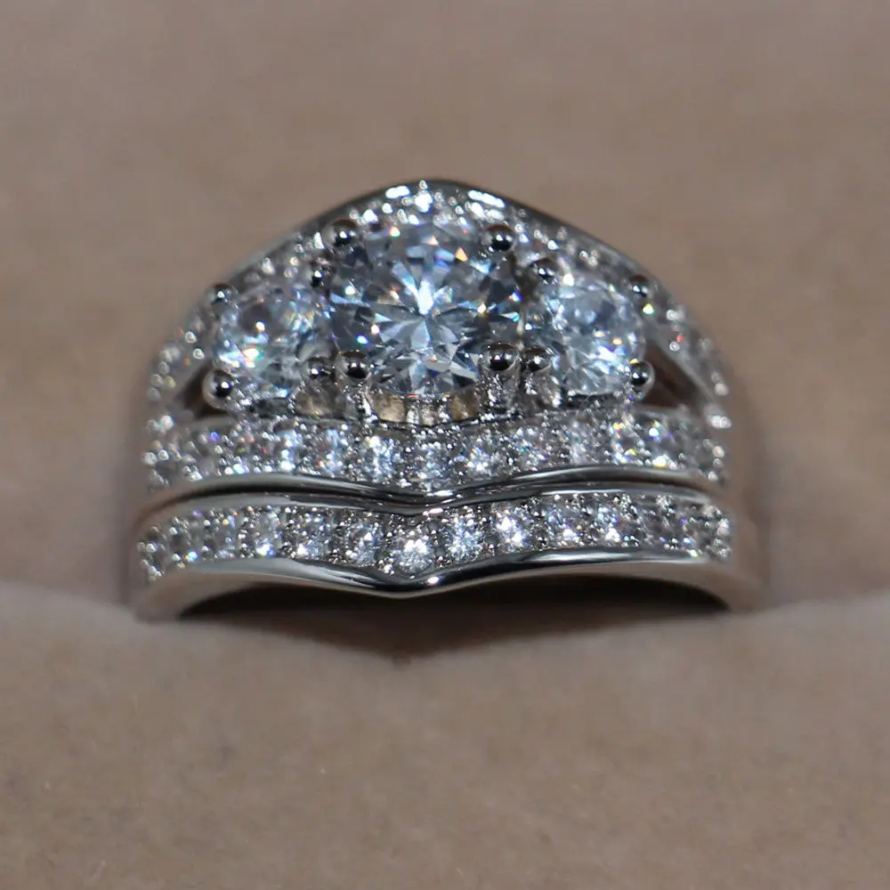 Sz 5 11 винтажное ювелирное изделие оптовая продажа три камня 10kt белое золото
