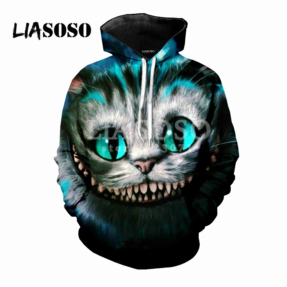 

LIASOSO Autumn New Men Women Fashion Sweatshirt 3D Print Cheshire Cat Hoodie Harajuku Long Sleeve Cute Top Casual Pullover M054