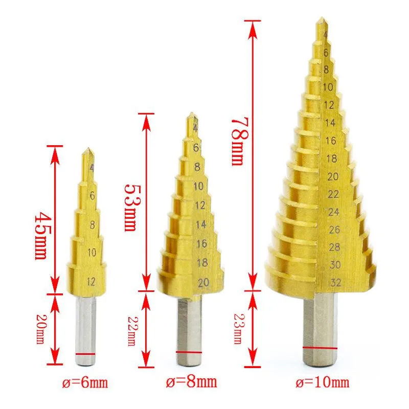 3 шт. Метрическая спиральная нарезка пагода Форма дыра резак 4-12/20/32 мм HSS Сталь конус набор сверл из быстрорежущей стали с Сталь ступенчатая заточка