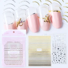 Золотой Серебряный ноготь стикер полоса линия 3D металлический дизайн Геометрическая лента фольга клейкий наконечник блеск ногтевая декоративная наклейка SASTZG01-13