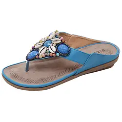 Новые летние туфли на плоской подошве с бисером в богемном стиле каблук пляжные женские шлепанцы Для женщин шлепанцы для отдыха с открытым