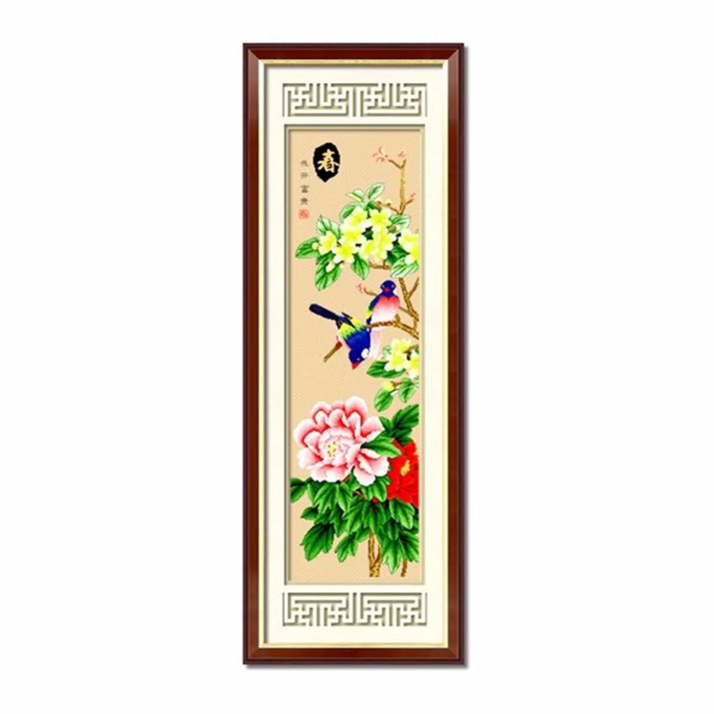 

SewCrane Stamped Cross Stitch Kit, Singing Bird with Peony Flowers in Spring, 14.6 x 44.5 inches