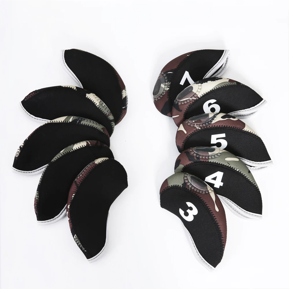 نوادي الجولف الحديد غطاء رأس مجموعة 10 قطع النيوبرين التمويه نمط Headcovers واحد الحجم تناسب جميع الحديد في الهواء الطلق إكسسوارات الغولف