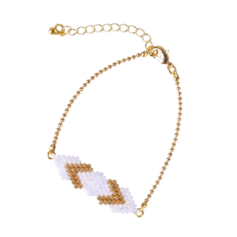 

2017 New White Golden Color Crystal Seed Beads Handmade Friendship Bracelets For Woman Metal Chain Link Bracelet Fashion Jewelry