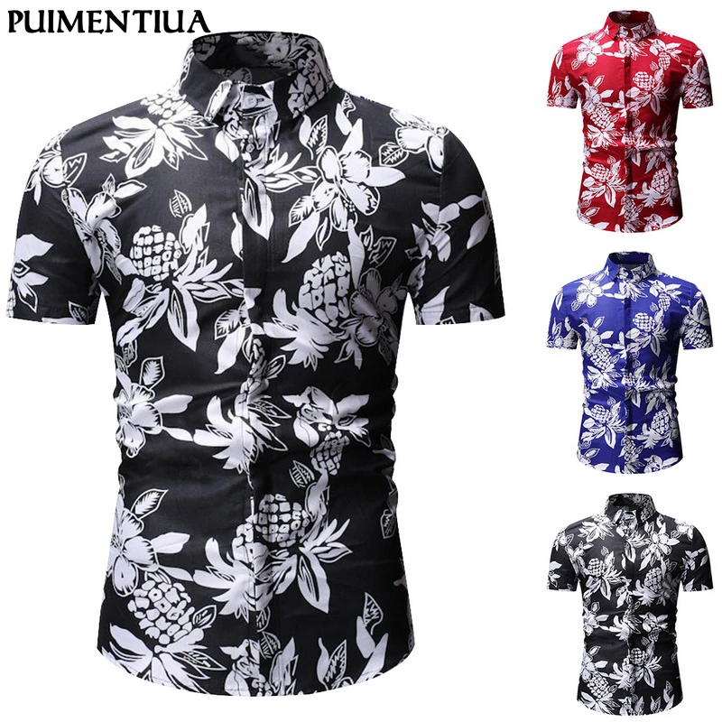 

Puimentiua Mens Fashion Casual Short Sleeved Printed shirt Slim Fit Men Business Dress Shirt Brand Men Clothing Soft Comfortable