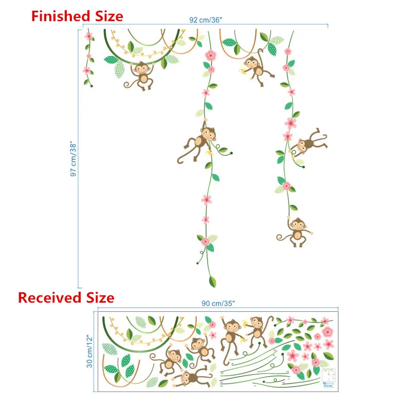 Садовые обезьяны, измеряющие рост, настенные наклейки для детской комнаты, забор-бабочка, цветок, диаграмма высоты, 3d декор детской комнаты, плакат