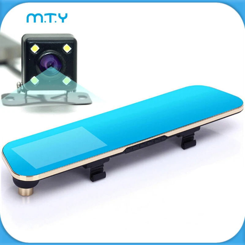 С двумя объективами Камеры Автомобиля Dvr Синий Отзыв Зеркало Цифровой