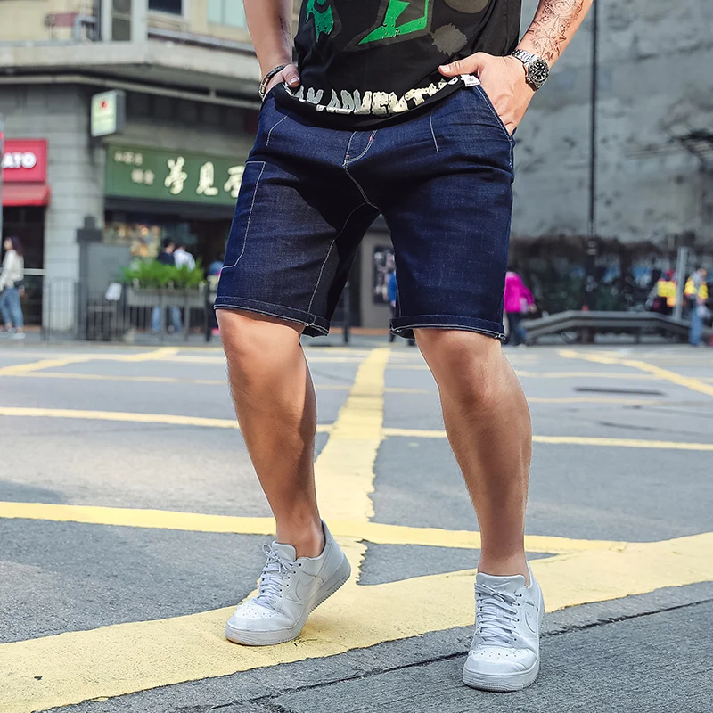 Новая синяя эластичная талия джинсовые шорты мужские боковые карманы молния повседневные джинсовые шорты хип хоп Короткие брюки плюс размер S-XXXXXXL