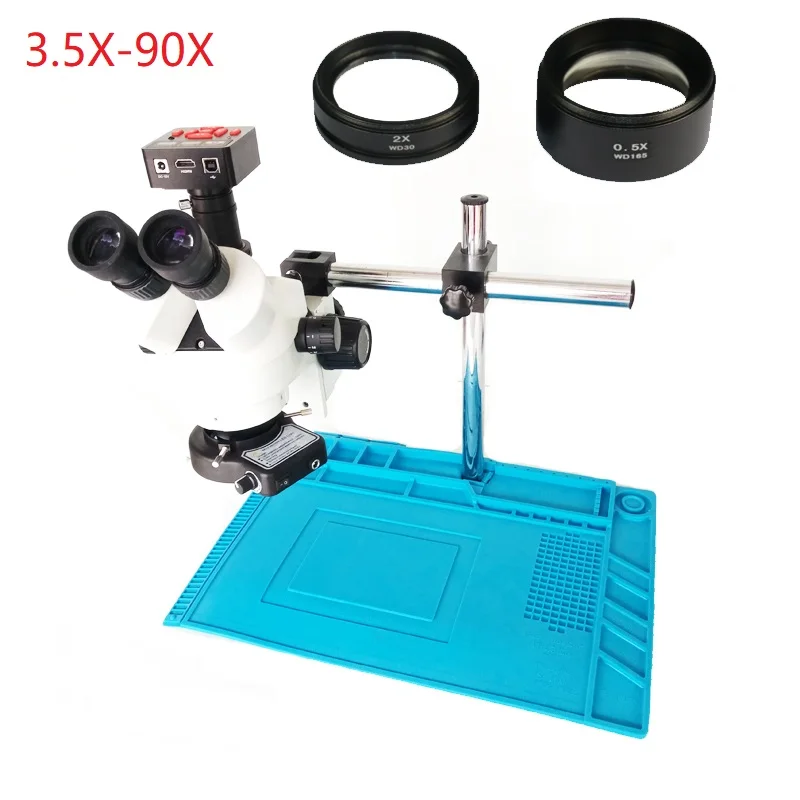 

1080P 60FPS 21MP 3.5X-90X HDMI USB Trinocular Stereo Soldering Microscope Camera universal arm support for PCB repair