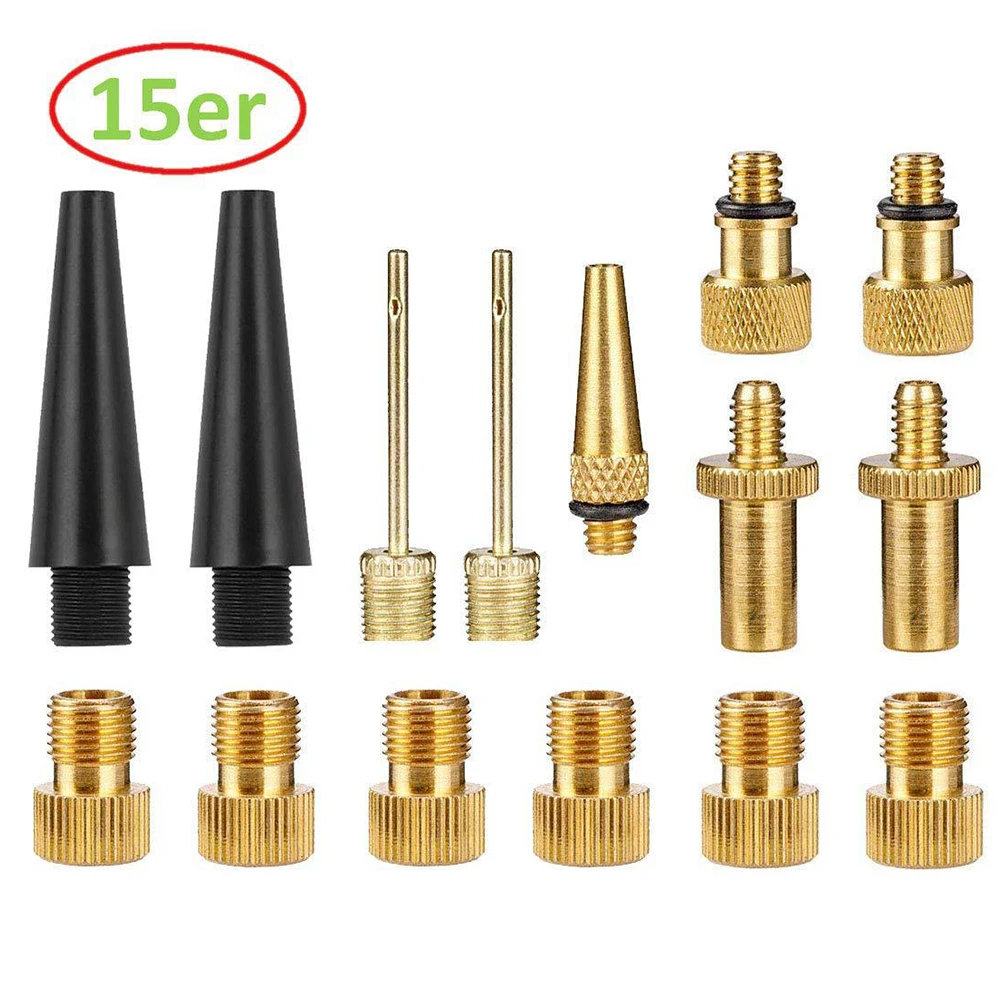 

10/15pcs Portable Compressor Air Pump Needle Nozzle Adapter Set Durable Easy Install Tire Copper Bicycle Inflator